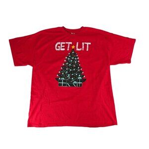 Vintage Get Lit Christmas T-shirt Red Men's 2XL Christmas Tree 90's Novelty Tee